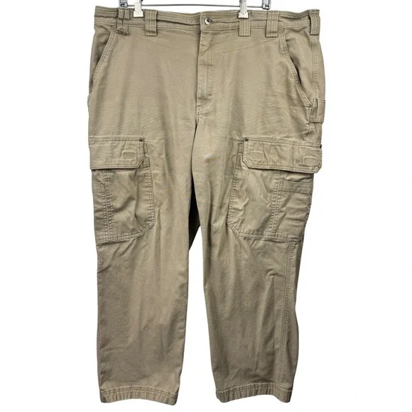 Duluth Trading Co Pants Mens 42x30 Flex Fire Hose Cargo Khaki Tan Work Utility - Picture 2 of 12